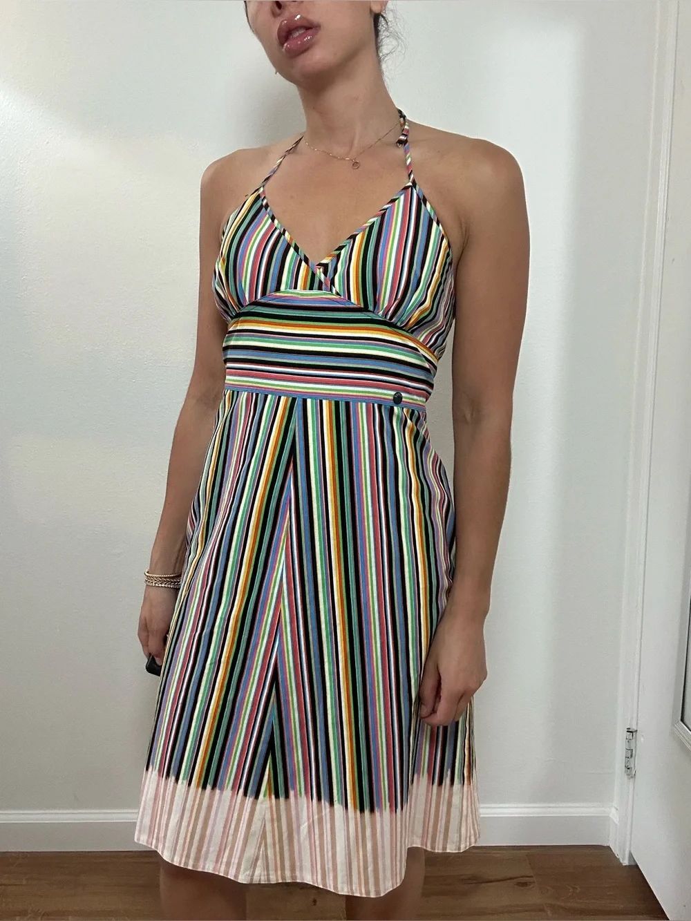 Sonia Rykiel Vintage 70's Striped Halter Cotton Midi Dress in Multicolor Size S